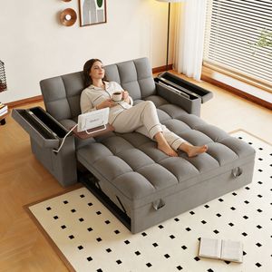Sofá Cama Doble Plegable 3 en 1 de Terciopelo Moderno de 65 Pulgadas con Mesa y Reposabrazos con Almacenamiento UAB - Product Image 4