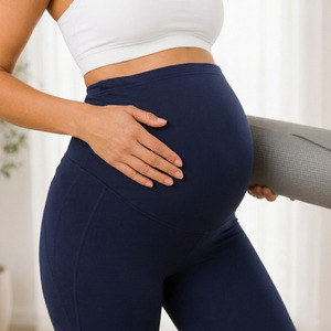 Leggings de Yoga de Cintura Alta para Maternidad, Color Sólido, Transpirables, de Spandex y Poliéster, Leggings Deportivos para Mujer - Product Image 2