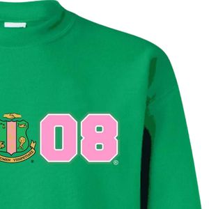 เสื้อสเวตเชิ้ตคอกลมสีเขียวสดใสพร้อมลายกราฟิกสีชมพูและสีเขียว 1908 แขนยาวผ้าฝ้ายฟลีซเสื้อสวมหัวลำลองสำหรับผู้หญิง - Product Image 2