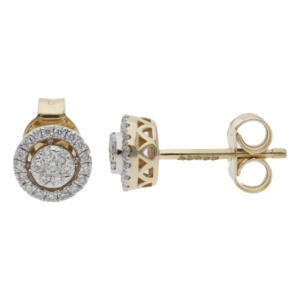 Elegantes Pendientes de Halo de 7.2MM para Mujer, Diamante de Corte Brillante de 0.25CTW, Oro Amarillo de 14KT con Baño de Rodio, Simétricos - Product Image 1