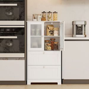 Mobiletto da Bagno Autoportante con 2 Cassetti e 2 Ante in Vetro Satinato per Organizzazione Dispensa e Soggiorno - Product Image 5