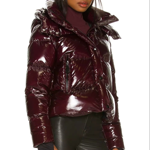 High Street Custom Elastic Bottom Cuff Full Zip Metallic Shiny Gold Quilted Waterproof Windproof Puffer Jacket Autumn Crop Women - Product Image 2
