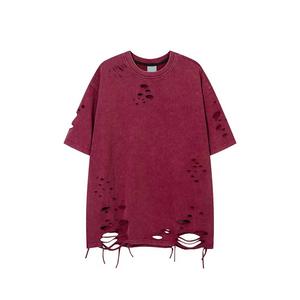 Trending Blank Distressed T-shirts 100% Cotton Material Lightweight Streetwear Style Customized Logo Printing Distressed T-shirt - Product Image 3