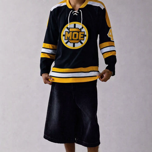 Camiseta de Fútbol Americano de Manga Larga con Cordones, Estilo Streetwear, Tela Sólida, Número y Logotipo Personalizados, Estilo Hockey, Ropa de Equipo - Product Image 4