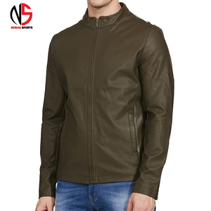 Veste en cuir pour homme, très vendue, style slim, respirante, col mandarin, logo sur le devant, 100% cuir véritable - Product Image 5