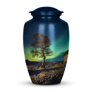 Urne funéraire bleue aurore boréale pour adultes, design personnalisable, capacité 200 lb, durable - Product Image 1