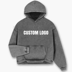 Sudadera con Capucha Personalizada para Hombre 2025, con Logotipo Impreso, Casual, 100% Algodón, Felpa, Hombros Caídos, Lavado Ácido, para Moda Urbana - Product Image 4