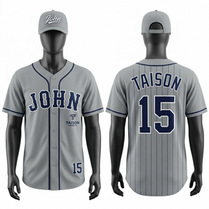 Camiseta de Béisbol para Hombre, 180 GSM, Poliéster, Verde con Rayas, Azul Marino y Dorado, Bordado Tackle Twill, Logotipo Personalizado, Cierre de Botones, Uniforme - Product Image 2