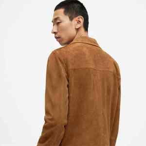 Custom Wholesale <b>Men</b> Genuine <b>Suede</b> Leather <b>Jacket</b> Vintage Casual Zip Up Brown Real Leather Coat Outerwear - Product Image 4