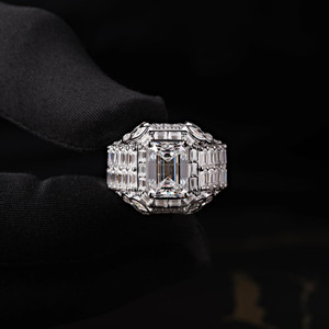 Emerald Cut Moissanite Diamond Icedout Style Engagement <b>Ring</b> 925 Sterling Silver Hip Hop <b>Ring</b> For <b>Man</b> Cluster Halo Handmade <b>Ring</b> - Product Image 2