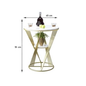 Table basse design industriel moderne, gain de place, avec étagère de rangement, plateau en marbre, structure en métal finition dorée, meubles de salon - Product Image 5