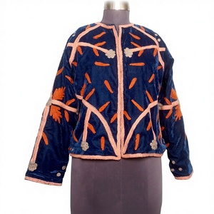 Abrigo de Otoño Estilo Bohemio Vintage, Colorido, Acolchado Suzani, Transpirable, Ecológico, de Algodón y Terciopelo, Bordado a Mano - Product Image 1