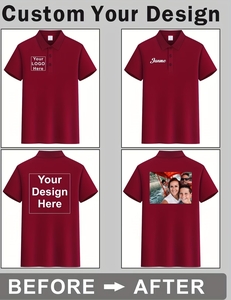 Custom Men's Short Sleeve Polo Shirt Maroon Breathable Anti-Wrinkle Oeko-<b>Tex</b> Certified Polyester Work Fashion Uniform Logo - Product Image 4