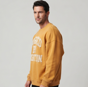Sudadera de cuello redondo con hombros caídos para hombre, estilo oversize, con bordado desgastado, estilo invierno, 500 GSM, holgada - Product Image 2