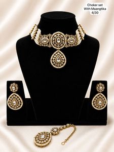 Conjunto de Collar y Pendientes Clásicos de Latón Chapado en Oro para Mujer, con Moissanita Verde y Perlas, Joyería para Boda o Compromiso - Product Image 1