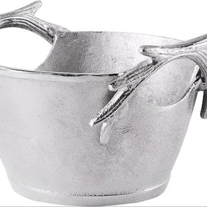 Cubo de Hielo de Aluminio Fundido Plateado Hecho a Mano, Libre de BPA, Ecológico, con Asas Rústicas de Cuerno de Ciervo, Elegante Tazón de Metal - Product Image 1