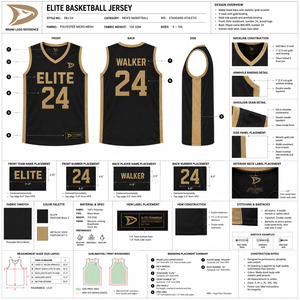 Camiseta de Baloncesto Elite Teamwear Negra y Dorada Sublimada con Cuello en V, Unisex para Adultos, Transpirable, 100% Poliéster, Ropa Deportiva - Product Image 6