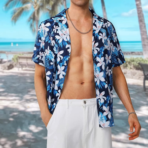 เสื้อเชิ้ตฮาวายลายดอกไม้เขตร้อนสำหรับผู้ชาย สวมใส่สบายๆ สำหรับฤดูร้อน เหมาะสำหรับใส่ไปเที่ยวพักผ่อน ผลิตจากโพลีเอสเตอร์ 100% ระบายอากาศได้ดี แขนสั้น - Product Image 4