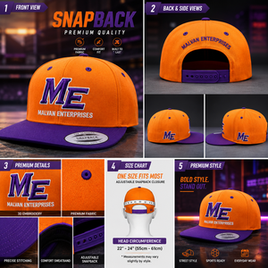 Malvan Enterprises Orange <b>Purple</b> Snapback Cap 6-Panel Adjustable Unisex Casual Embroidered Letter Logo One Size Fits Most - Product Image 5