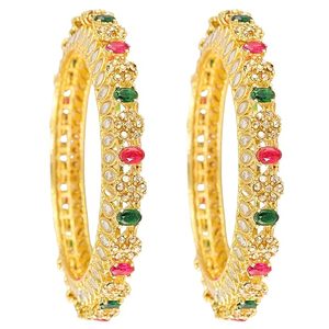 Bracelets indiens plaqués or 18 carats certifiés, design floral, incrustation de cristaux et strass, bijoux ethniques de mariage, mode unisexe - Product Image 1