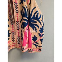 Veste polaire brodée palmiers pour femme, coupe ample, col mandarin, motif floral, style ouvert, pour l'automne