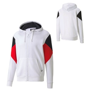 Sudadera con Capucha Blanca Vintage para Hombre, 100% Algodón, Cierre Frontal con Cremallera, Corte Regular, Informal, con Paneles Rojos y Negros, para Invierno - Product Image 1