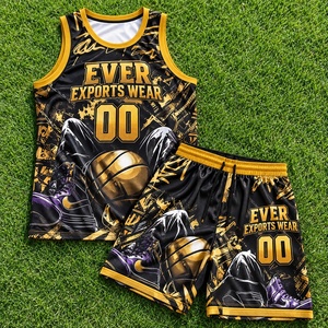 Nouvel ensemble maillot et short de basketball personnalisé noir et or, en maille, pour l'entraînement et les matchs - Product Image 1