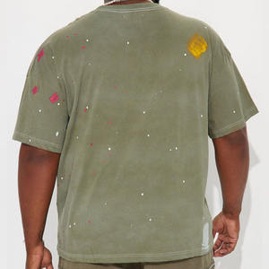 T-shirt Col Rond Oversize Homme Marque Privée Effet Éclaboussures de Peinture Streetwear Unisexe Coton Lavé Fabricant OEM ODM Fournisseur - Product Image 3