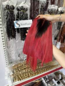 2024 Tendance Chaude Court Rouge Bob Perruque avec Transparent HD Lace Front Fermeture Bonestraight Vietnamien Cheveux Humains Lace Frontal - Product Image 5