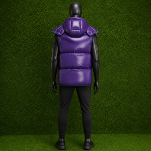 Wholesale <b>Men's</b> Glossy Purple Puffer Vest Removable <b>Hood</b> Winter Warm Sleeveless Jacket Shiny Padded Bubble <b>Gilet</b> Windproof Coat - Product Image 5