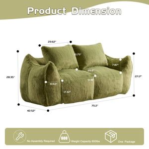 Ultra Soft Fluffy Loveseat Bean Bag Sofa Giant Bean Bag Couch for Adults Oversized Chase Lounge Chair for Indoor Living Room - Product Image 3