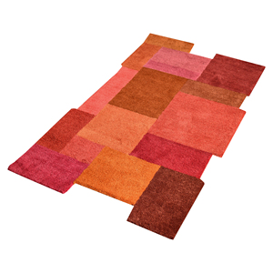 Tapis d'appoint géométrique moderne et contemporain en laine et viscose tufté à la main, à poils ras, rectangulaire irrégulier, patchwork vert coucher de soleil - Product Image 5