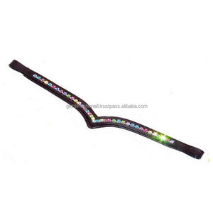 Bandeau de tête de cheval en cuir incurvé en forme de V rembourré avec cristaux multicolores arc-en-ciel de 6 mm, sur mesure avec couture complète - Product Image 4