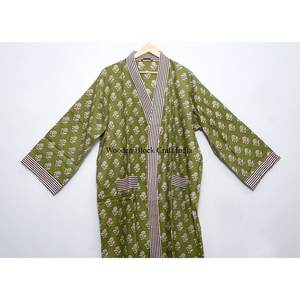 <b>Belted</b> 100% Cotton Soft Digital Printed V-neck Full Length Long Sleeve Breathable Quick Dry Women's <b>Kimono</b> Bathrobe Summer - Product Image 2