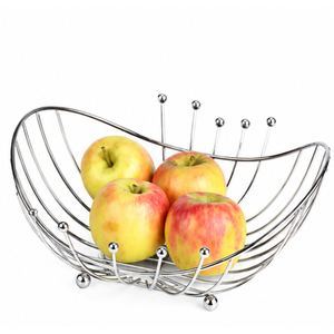 Modern Wire Fruit <b>Basket</b> Luxury Chrome Fruit Holder Crescent Shape Metal Fruit Bowl for Kitchen Countertop Organizer Decorative - Product Image 1
