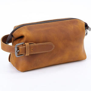 Customized Men's Fashion Luxury <b>Shaving</b> <b>Kit</b> Organizer Portable Premium Leather Dopp Bag Soft Handle Large Capacity Zipper - Product Image 1