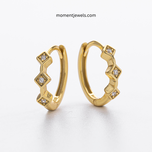 Pendientes de Aro de Plata de Ley 925 con Circonita Cúbica de Corte Princesa y Diseño de Halo Geométrico, Chapados en Oro de 18K, Modernos, para Bodas de Mujer - Product Image 2