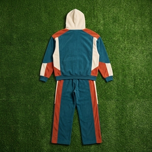 Ensemble de survêtement d'hiver pour homme, couleur unie, bleu sarcelle et orange, avec sweat à capuche zippé et pantalon large, style streetwear et sportswear, cool - Product Image 5