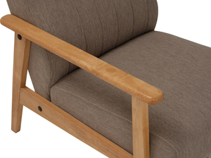 Fauteuil de salon moderne de style premium avec cadre en bois massif naturel et accoudoirs, revêtement en tissu couleur marron clair, pour salon et espace de travail - Product Image 5