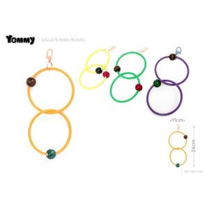 Jouet pour oiseaux Yommy Double Ring, 11 cm et 24 cm, anneaux colorés avec perles pour le jeu des perroquets - Product Image 1