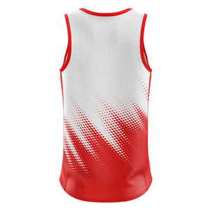 Conjunto de Uniforme Deportivo Unisex para Atletismo, Camiseta sin Mangas con Pantalones Cortos, Degradado Rojo y Blanco, Sublimado, Absorbente de Humedad - Product Image 6