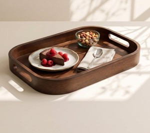 Plateau de service durable, plateau à café décoratif, plateau de service alimentaire carré en bois fait main, plateau décoratif pour café, thé, collations, petit-déjeuner - Product Image 2