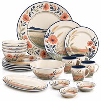 Collection de vaisselle décorative en mélamine bleue et blanche imprimée pour restaurant, hôtel, banquet, buffet, maison
