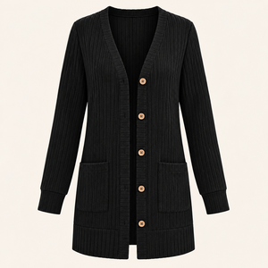 Women's Black Knitted <b>Cardigan</b> <b>Long</b> Sleeve V-Neck Button Closure Casual Solid Color <b>Long</b> Length Regular Fit All Seasons Wear - Product Image 6