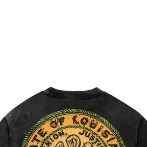 Men's Regular Fit Formal Knitted T-Shirt <b>Black</b> Cotton Vintage Louisiana State Seal Print Front Logo Short Sleeve <b>Turtleneck</b> - Product Image 3