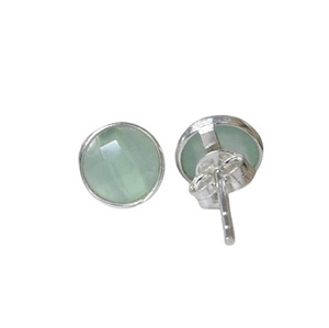 Pendientes clásicos de Calcedonia Aqua para niñas, Plata de Ley 925 sólida, piedras preciosas naturales, joyería de plata fina hecha a mano, joyería de sello 925 - Product Image 1