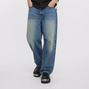Pantalones Vaqueros de Algodón de Pierna Recta para Hombre, de Alta Gama, Personalizados, Casuales, Holgados, Lavados, Estilo Urbano, Lavado Claro - Product Image 2