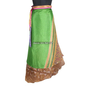 New Saree Multi Wear Wrap <b>Skirt</b> Reversible <b>Long</b> Silk Wrap <b>Skirt</b> Indian <b>Long</b> Silk Rapron for Girls Manufacturer Wholesaler - Product Image 2