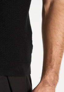 เสื้อโปโลแขนสั้นถักสำหรับผู้ชาย สีดำล้วน สไตล์ลำลอง ทรงปกติ - Product Image 5
