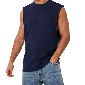 Débardeur sans manches pour homme, col rond, 100 % coton, anti-boulochage, respirant, tricoté, avec logo frontal - Product Image 2